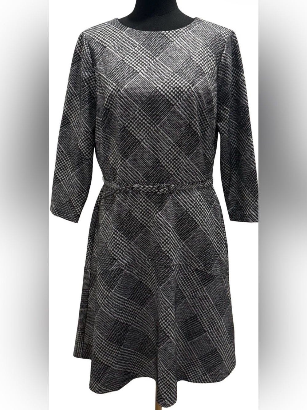 Ralph Lauren Women’s Long Sleeve Black/Gray/White Fit & Flare Dress, Size 12